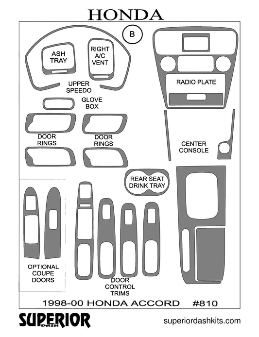 Shadow sheet for Superior Dash kit 810, 1998-2000 Honda Accord