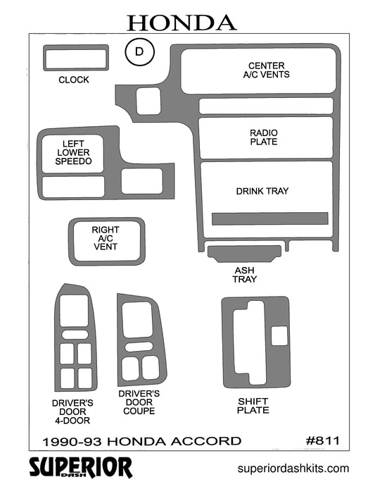 Shadow sheet for Superior Dash kit 811, 1990-1993 Honda Accord