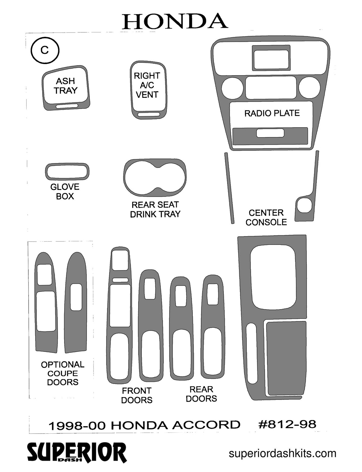 Shadow sheet for Superior Dash kit 812-98, 1998-2000 Honda Accord