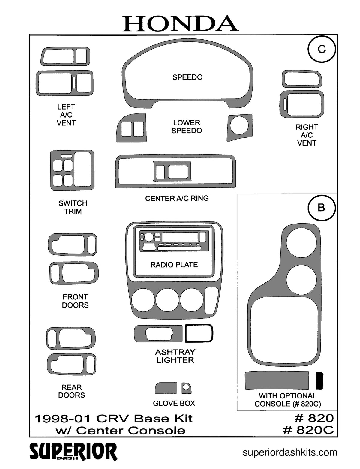 Shadow sheet for Superior Dash kit 820 / 820C, 1998-2001 Honda CR-V