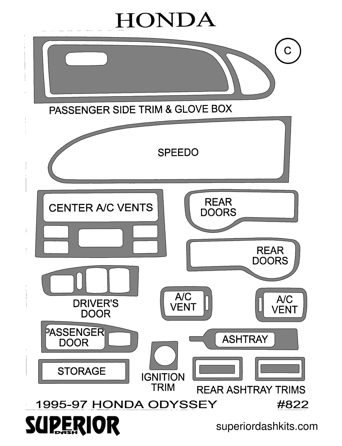 Shadow sheet for Superior Dash kit 822, 1995-1998 Honda Odyssey
