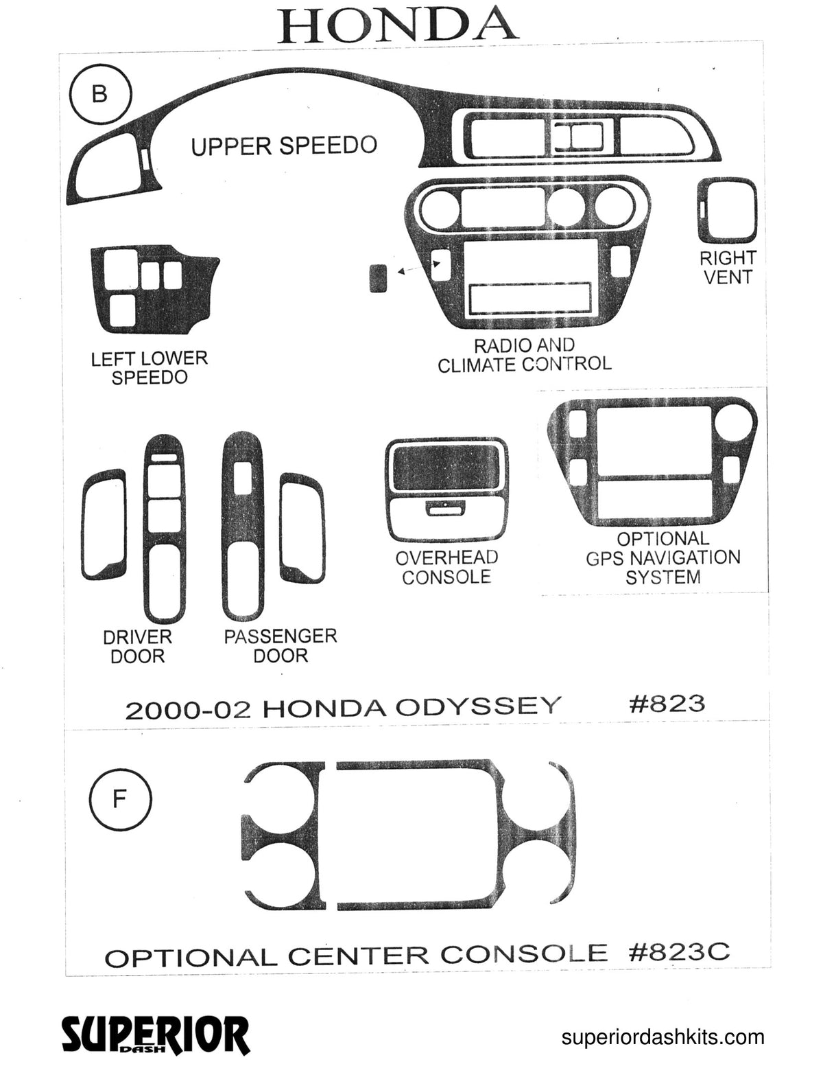 Shadow sheet for Superior Dash kit 823C, 1999-2004 Honda Odyssey
