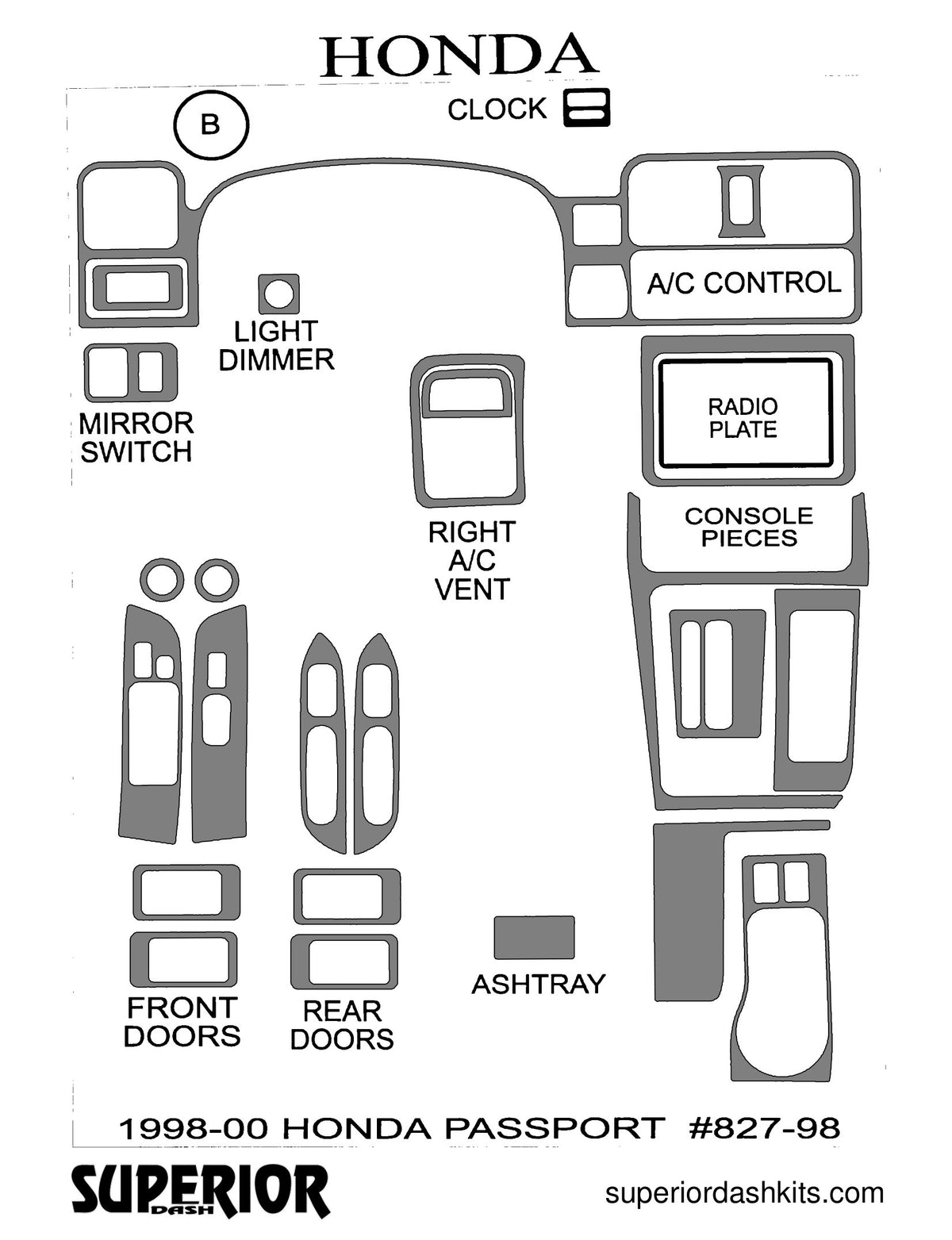 Shadow sheet for Superior Dash kit 827-98, 1998-2002 Isuzu Rodeo and Honda Passport (sheet 2)