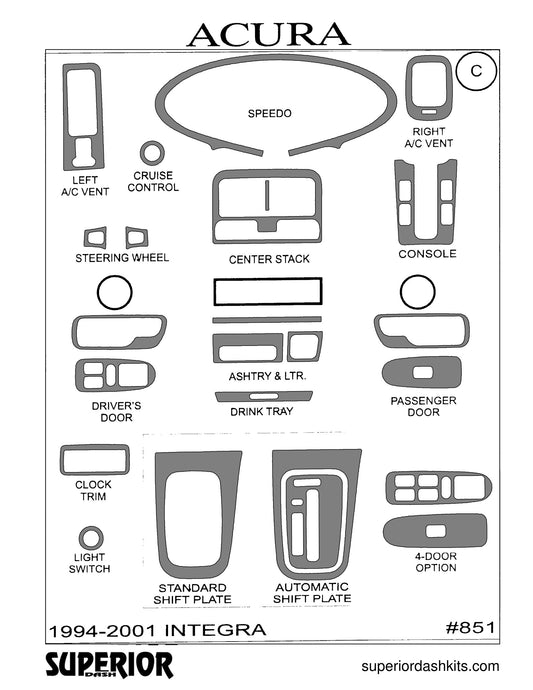 Shadow sheet for Superior Dash kit 851, 1994-2001 Acura Integra