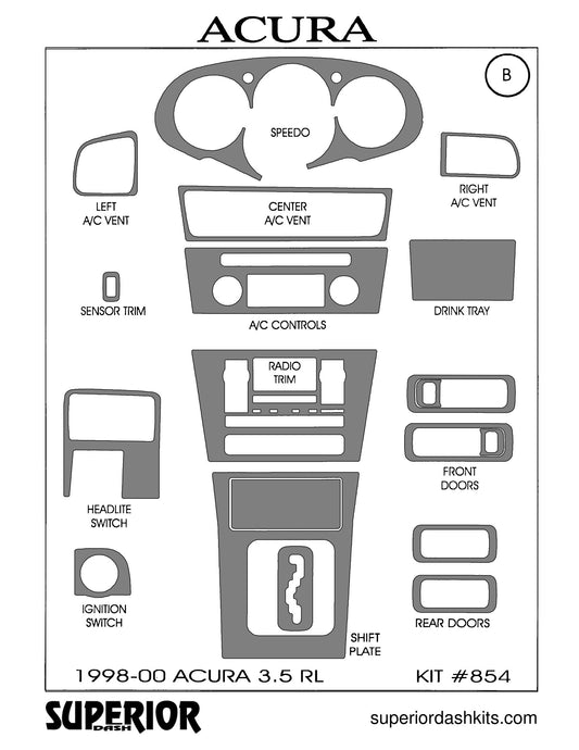 Shadow sheet for Superior Dash kit 854, 1997-2000 Acura 3.5 RL