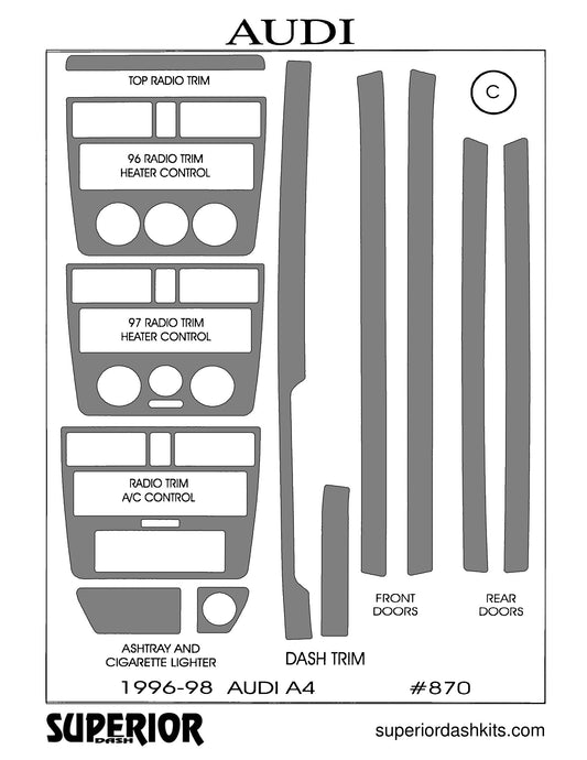 Shadow sheet for Superior Dash kit 870, 1996-1999 Audi A4
