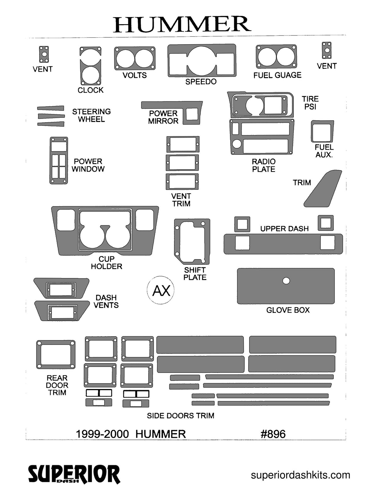 Shadow sheet for Superior Dash kit 896, 1999-2000 Hummer H1