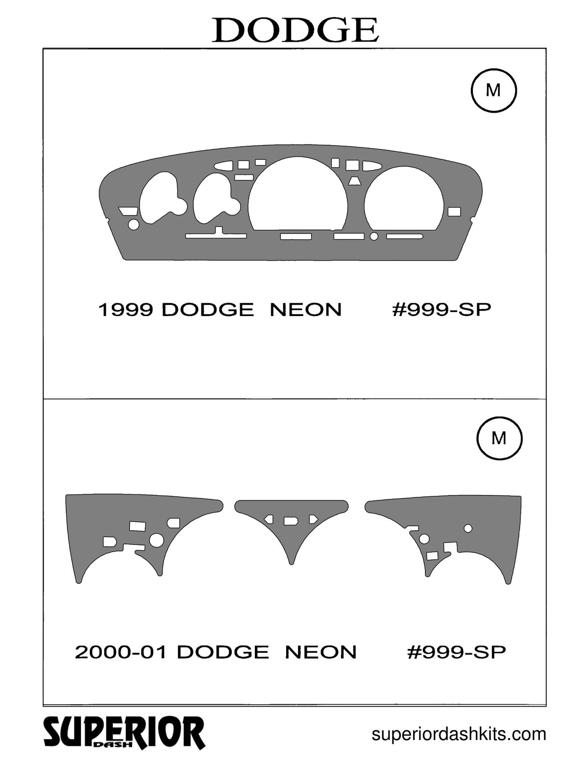 Shadow sheet for Superior Dash kit 999-SP, 1999 Dodge Neon and Plymouth Neon