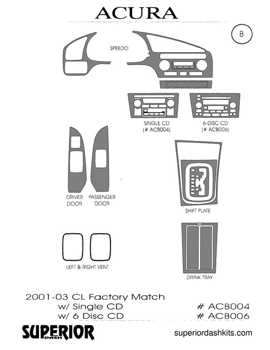 Shadow sheet for Superior Dash kit ACB004 / ACB006, 2001-2003 Acura CL