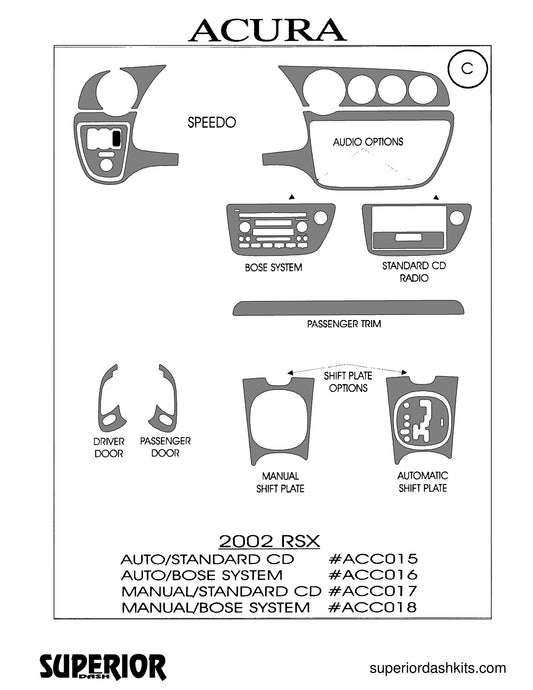 Shadow sheet for Superior Dash kit ACC015 / ACC016 / ACC017 / ACC018, 2002-2006 Acura RSX