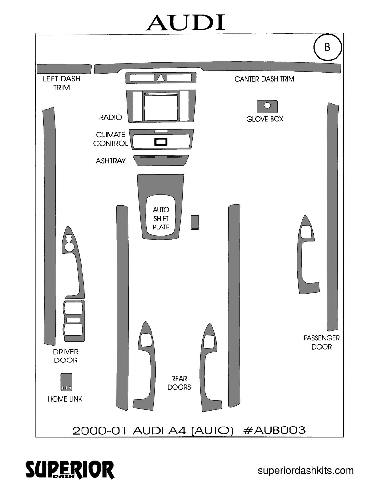 Shadow sheet for Superior Dash kit AUB003, 2000-2001 Audi A4
