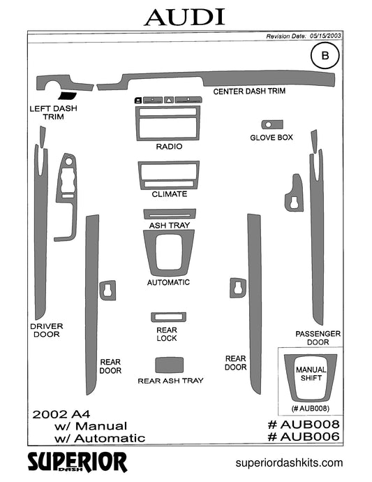Shadow sheet for Superior Dash kit AUB006 / AUB008, 2002-2005 Audi A4