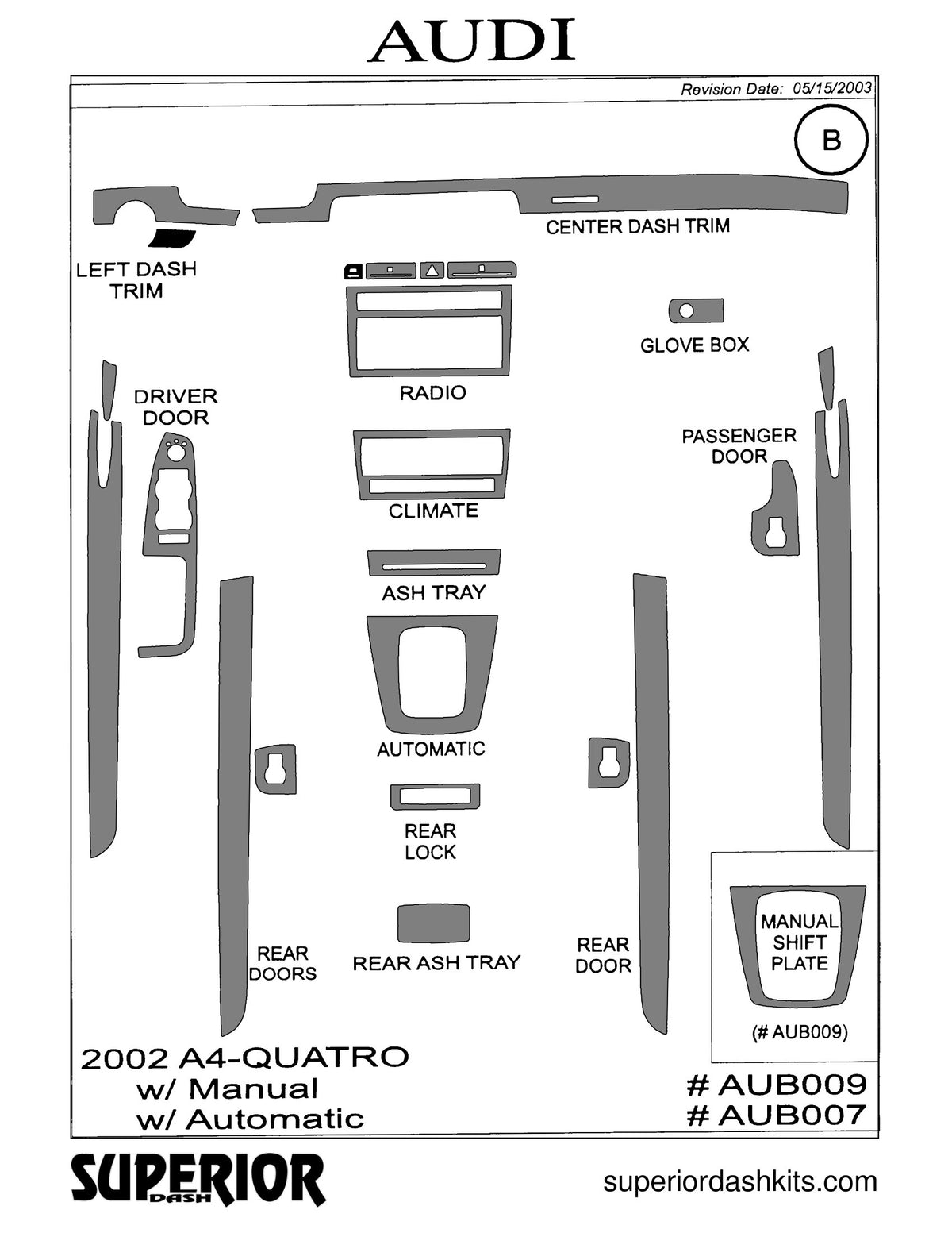 Shadow sheet for Superior Dash kit AUB007 / AUB009, 2002-2005 Audi A4 (sheet 2)