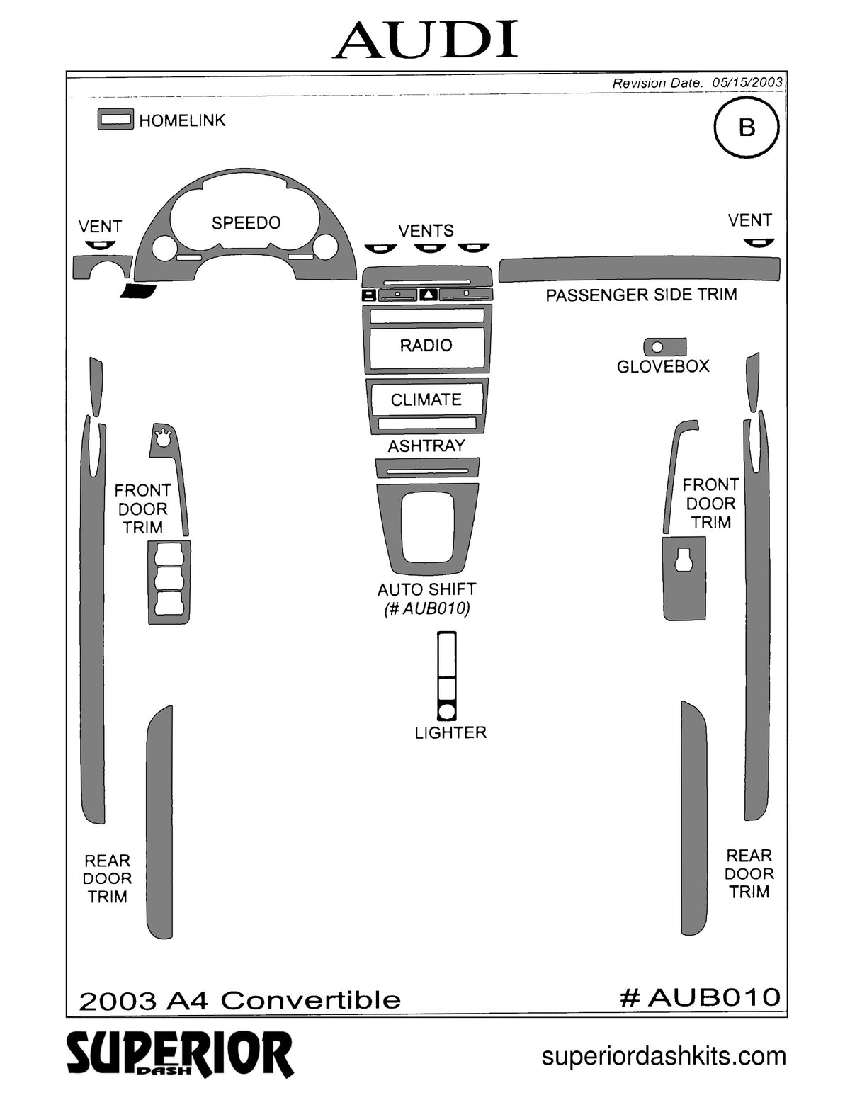 Shadow sheet for Superior Dash kit AUB010, 2003-2004 Audi A4 (sheet 2)