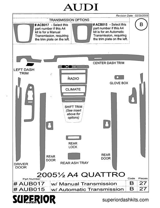 Shadow sheet for Superior Dash kit AUB015 / AUB017, 2005 Audi A4