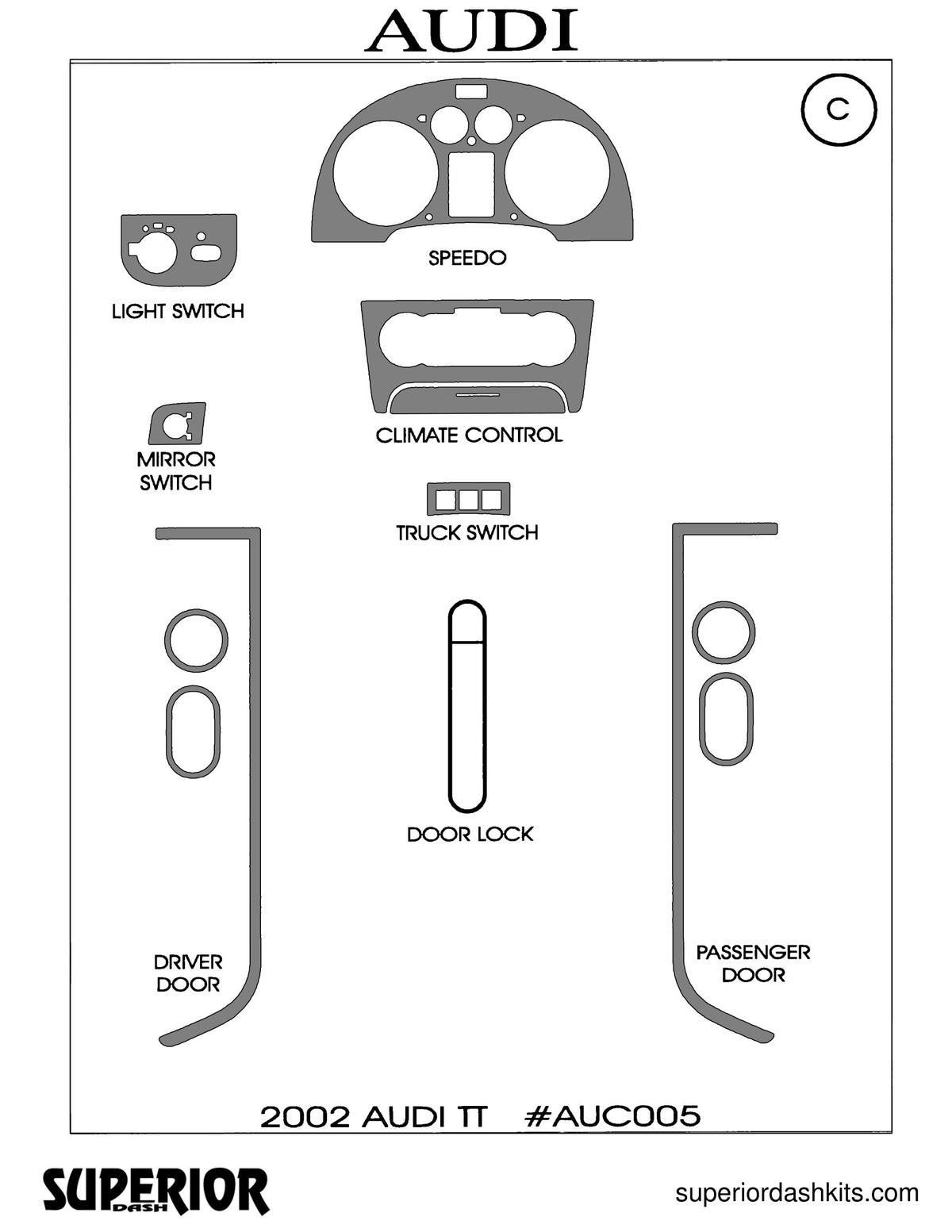 Shadow sheet for Superior Dash kit AUC005, 2002-2007 Audi TT