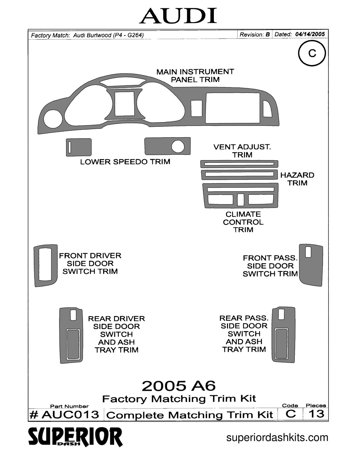 Shadow sheet for Superior Dash kit AUC013, 2005 Audi A6