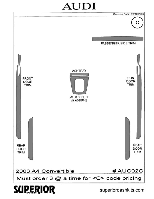 Shadow sheet for Superior Dash kit AUC02C, 2003 Audi A4