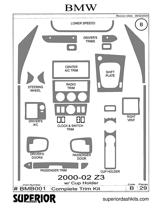 Shadow sheet for Superior Dash kit BMB001, 2000-2002 BMW Z3