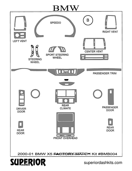 Shadow sheet for Superior Dash kit BMB004, 2000-2001 BMW X5