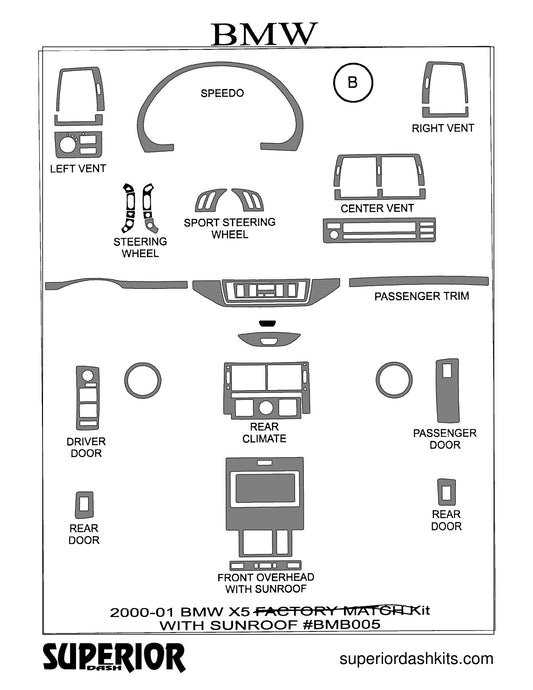 Shadow sheet for Superior Dash kit BMB005, 2000-2001 BMW X5