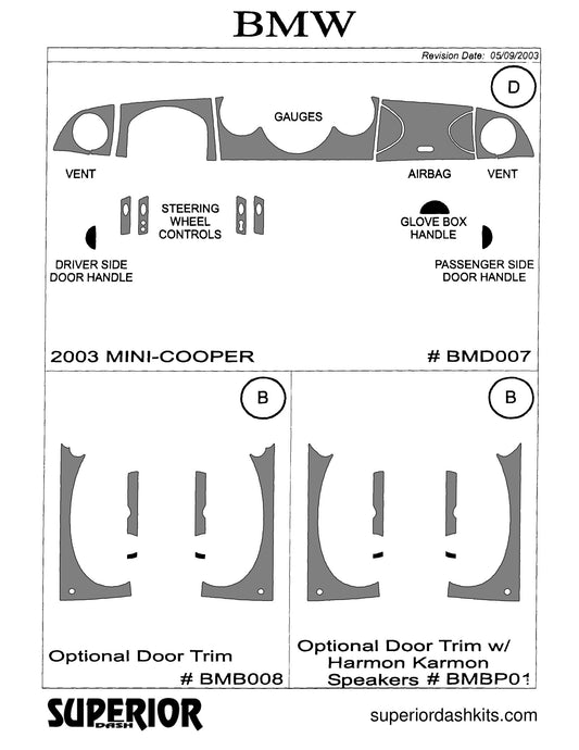 Shadow sheet for Superior Dash kit BMB008 / BMBP01, 2002-2004 BMW Mini Cooper