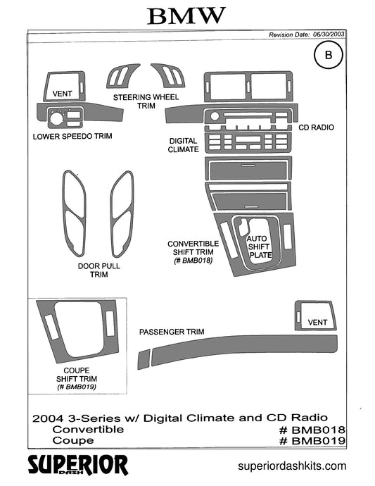Shadow sheet for Superior Dash kit BMB018 / BMB019, 2004-2005 BMW 3 Series