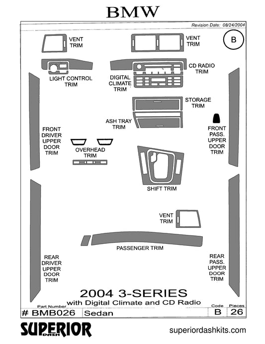 Shadow sheet for Superior Dash kit BMB026, 2004-2005 BMW 3 Series