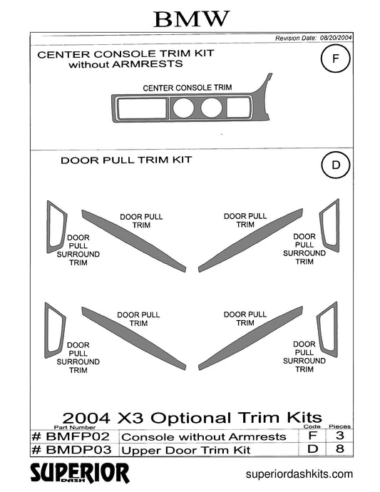 Shadow sheet for Superior Dash kit BMFP02, 2004-2006 BMW X3