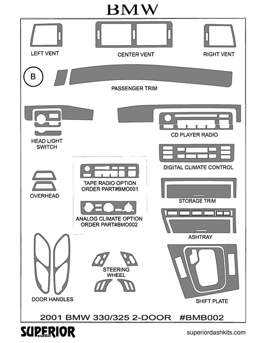 Shadow sheet for Superior Dash kit BMO002, 2001 BMW 3 Series 325/330