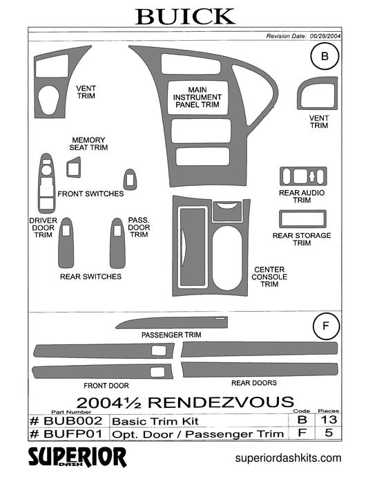 Shadow sheet for Superior Dash kit BUB002, 2004-2006 Buick Rendezvous