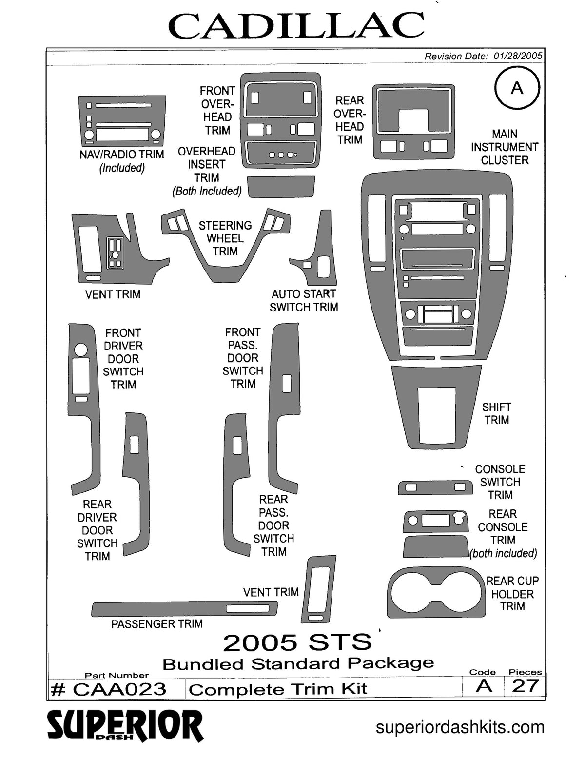 Shadow sheet for Superior Dash kit CAA023, 2005 Cadillac STS