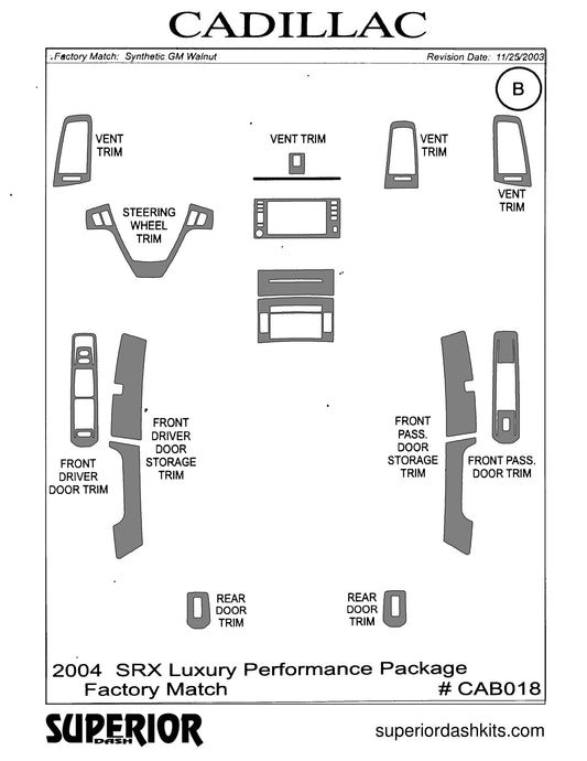Shadow sheet for Superior Dash kit CAB018, 2004-2005 Cadillac SRX