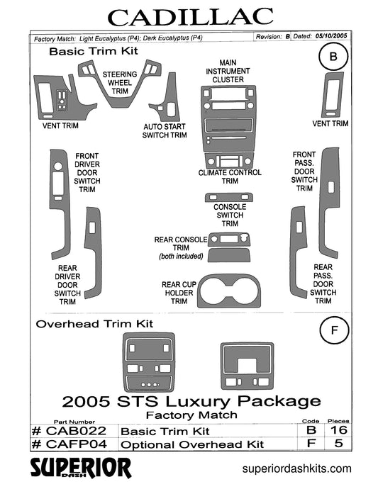 Shadow sheet for Superior Dash kit CAB022, 2005 Cadillac STS