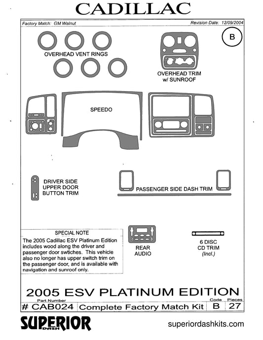 Shadow sheet for Superior Dash kit CAB024, 2005 Cadillac Escalade ESV Platinum Edition