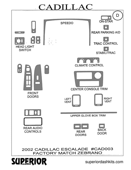 Shadow sheet for Superior Dash kit CAD003, 2002 Cadillac Escalade