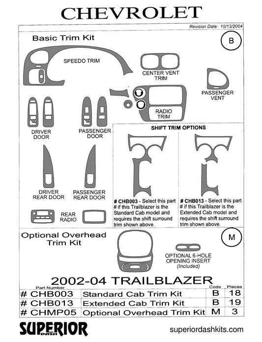 Shadow sheet for Superior Dash kit CHB003 / CHB013, 2002-2005 Chevrolet TrailBlazer
