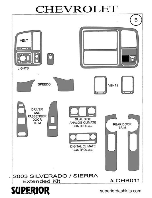 Shadow sheet for Superior Dash kit CHB011, 2003 Chevrolet Silverado and GMC Sierra