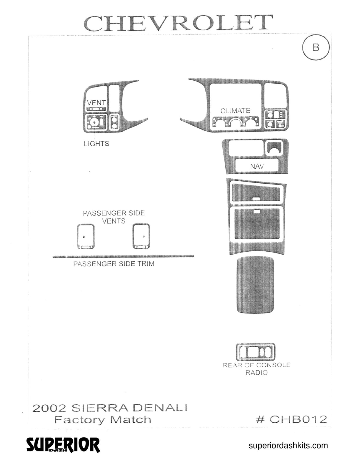 Shadow sheet for Superior Dash kit CHB012, 2002 GMC Sierra