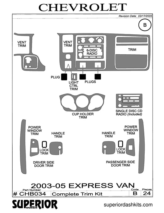 Shadow sheet for Superior Dash kit CHB034-Express, 2003-2007 Chevrolet Express Van and 2003-2005 GMC Savana