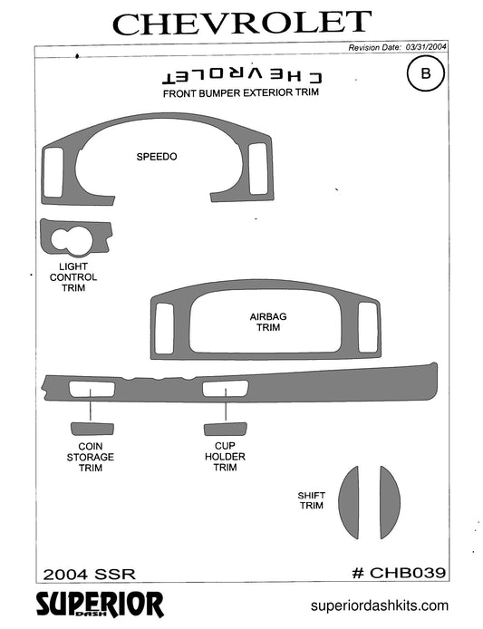 Shadow sheet for Superior Dash kit CHB039, 2004-2006 Chevrolet SSR