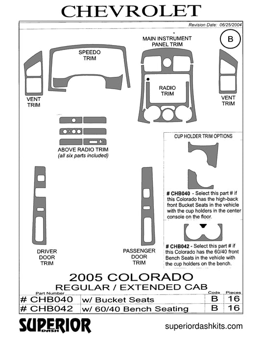 Shadow sheet for Superior Dash kit CHB040 / CHB042, 2005-2008 Chevrolet Colorado and GMC Canyon