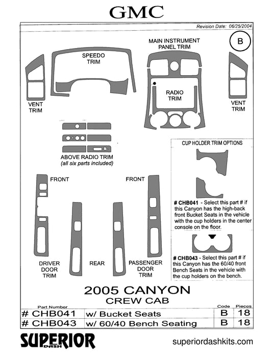 Shadow sheet for Superior Dash kit CHB041 / CHB043, 2005-2008 Chevrolet Colorado and GMC Canyon