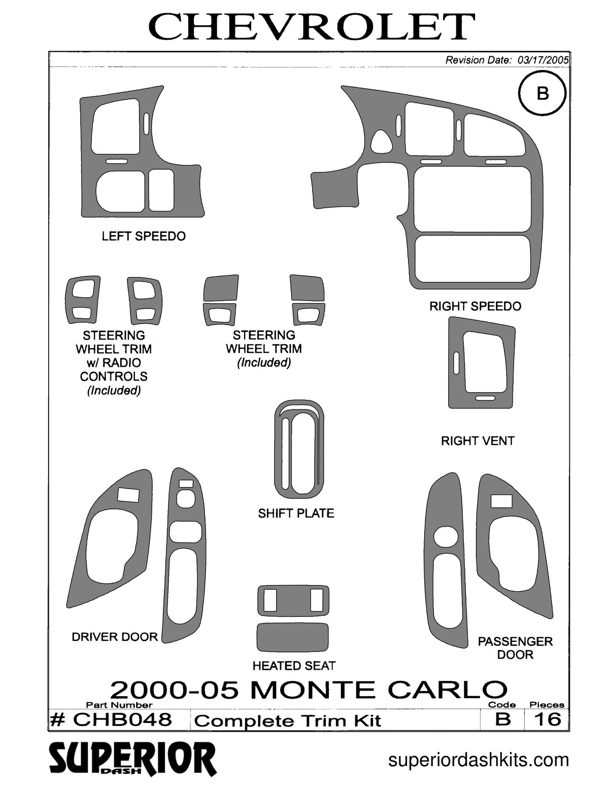 Shadow sheet for Superior Dash kit CHB048, 2000-2005 Chevrolet Monte Carlo