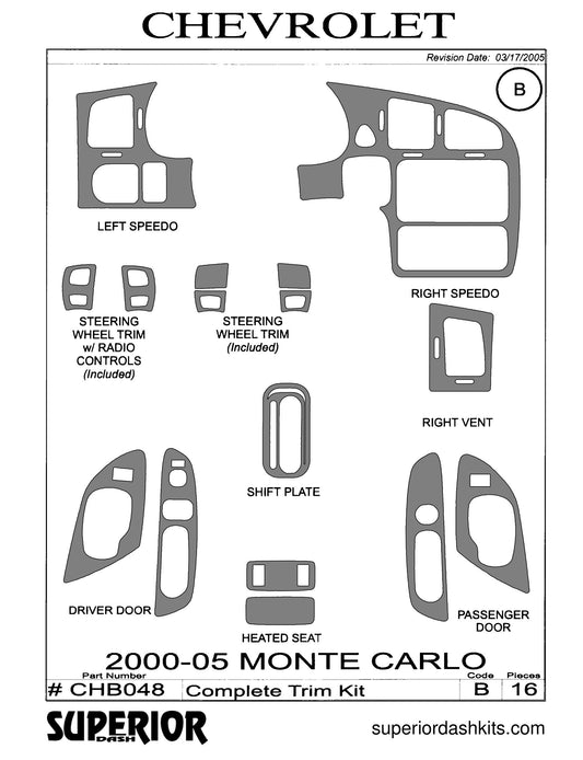 Shadow sheet for Superior Dash kit CHB048, 2000-2005 Chevrolet Monte Carlo