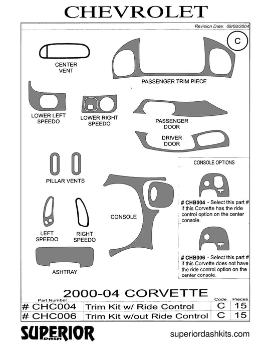 Shadow sheet for Superior Dash kit CHC004 / CHC006, 2000-2004 Chevrolet Corvette