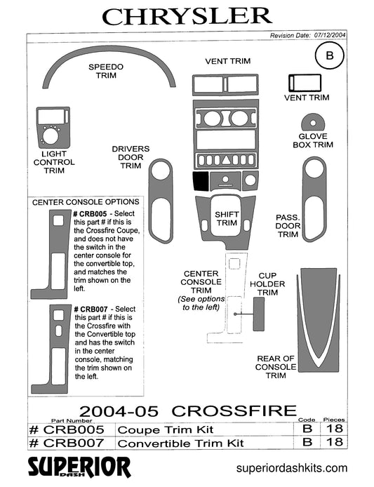 Shadow sheet for Superior Dash kit CRB005 / CRB007, 2004-2008 Chrysler Crossfire