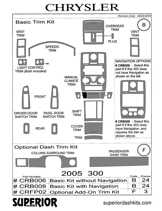 Shadow sheet for Superior Dash kit CRB006 / CRB008, 2005-2007 Chrysler 300