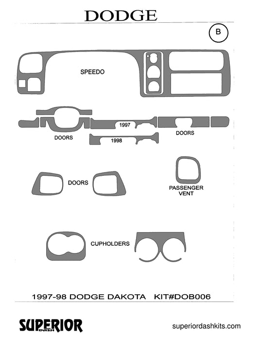 Shadow sheet for Superior Dash kit DOB006, 1997-1998 Dodge Dakota