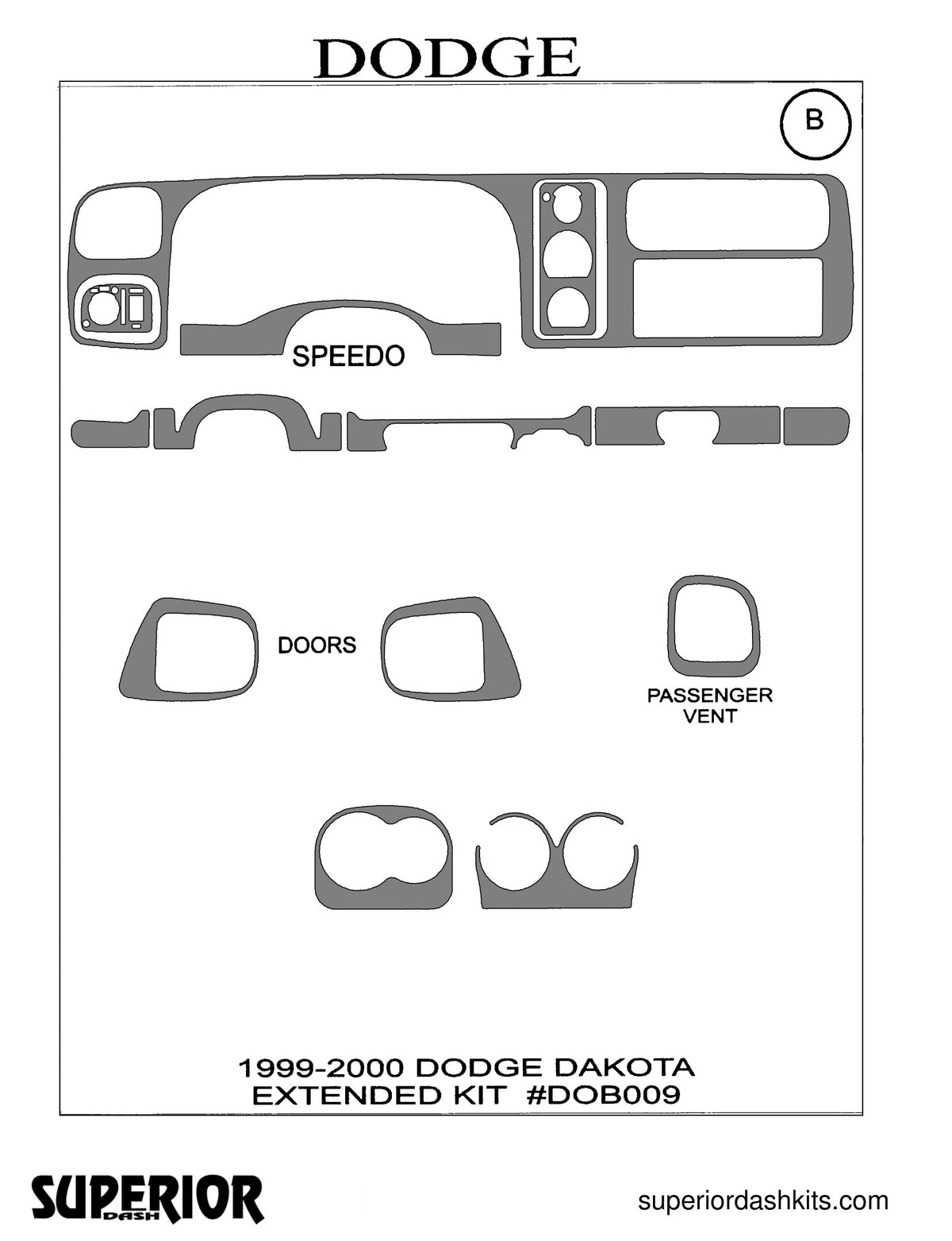Shadow sheet for Superior Dash kit DOB009, 1999-2000 Dodge Dakota